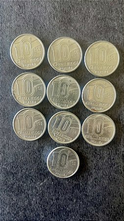 10 Moedas de Aço Inoxidável do Brasil - 10 Cruzeiros - 1991 - Mbc - ref.892