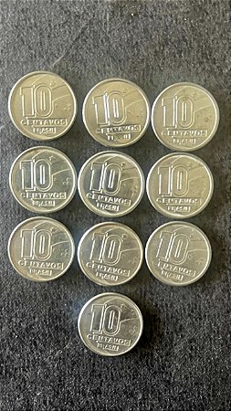 10 Moedas de Aço Inoxidável do Brasil - 10 Centavos - 1990 - Mbc - ref.895
