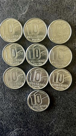 10 Moedas de Aço Inoxidável do Brasil - 10 Cruzeiros - 1991 - Mbc - ref.897
