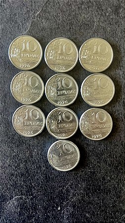 10 Moedas de Aço Inoxidável do Brasil - 10 Centavos - 1976 - Mbc - ref.898