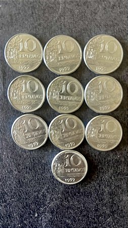 10 Moedas de Aço Inoxidável do Brasil - 10 Centavos - 1977 - Mbc - ref.899
