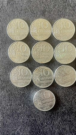 10 Moedas de Aço Inoxidável do Brasil - 10 Centavos - 1977 - Mbc - ref.901