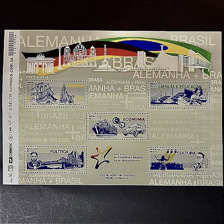 Bloco de Selos Comemorativos do Brasil - Relações Diplomáticas - Brasil - Alemanha - 2013 - Mint - ref.902