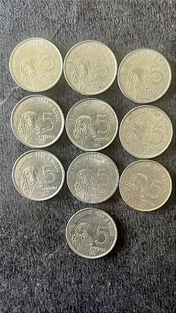 10 Moedas de Aço Inoxidável do Brasil - 5 Centavos - Serie FAO - Carne - 1978 - Mbc - ref.904