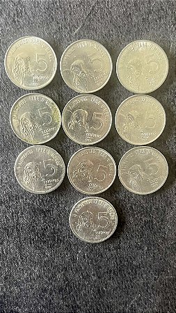 10 Moedas de Aço Inoxidável do Brasil - 5 Centavos - Serie FAO - Carne - 1975 - Mbc - ref.905