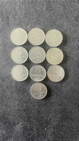 10 Moedas de Aço Inoxidável do Brasil - 5 Centavos - 1967 - Mbc - ref.907
