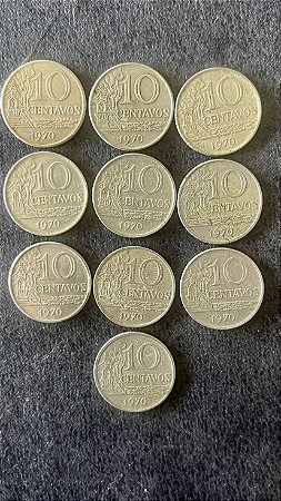 10 Moedas de Aço Inoxidável do Brasil - 10 Centavos - 1970 - Mbc - ref.908