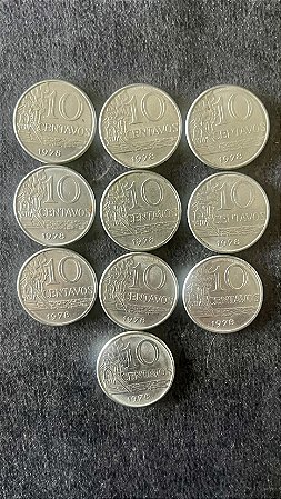10 Moedas de Aço Inoxidável do Brasil - 10 Centavos - 1978 - Mbc - ref.909