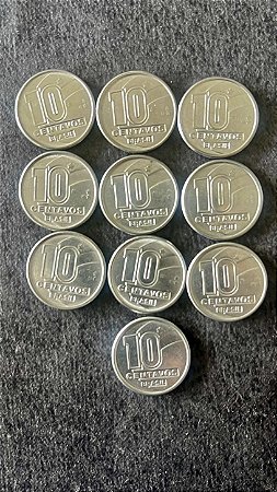 10 Moedas de Aço Inoxidável do Brasil - 10 Centavos - 1989 - Mbc - ref.914