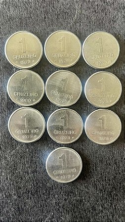 10 Moedas de Aço Inoxidável do Brasil - 1 Cruzeiro - 1979 - Mbc - ref.917