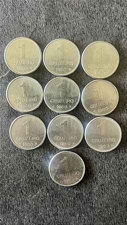 10 Moedas de Aço Inoxidável do Brasil - 1 Cruzeiro - 1980 - Mbc - ref.918
