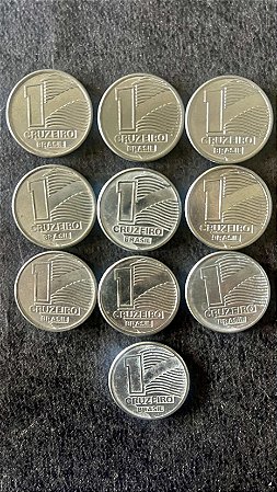 10 Moedas de Aço Inoxidável do Brasil - 1 Cruzeiro - 1990 - Mbc - ref.919