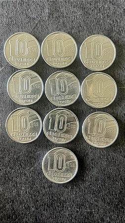 10 Moedas de Aço Inoxidável do Brasil - 10 Cruzeiros - 1991 - Mbc - ref.921