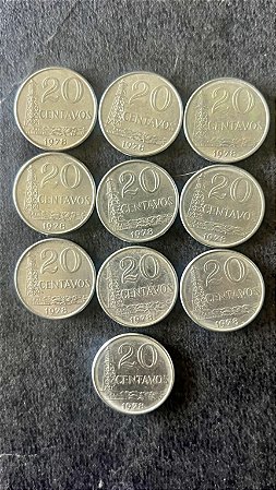10 Moedas de Aço Inoxidável do Brasil - 20 Centavos - 1978 - Mbc - ref.923