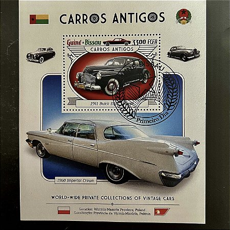 Bloco de Selos Estrangeiros - Homenagem aos Carros Classicos Antigos Americanos - Guiné Bissau - ref.925
