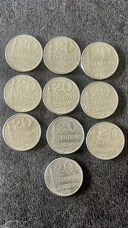 10 Moedas de Aço Inoxidável do Brasil - 20 Centavos - 1977 - Mbc - ref.927