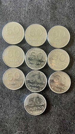 10 Moedas de Aço Inoxidável do Brasil - 50 Cruzeiros - 1984 - Mbc - ref.929