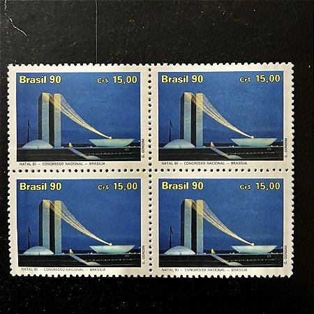 Quadra de Selos Comemorativos do Brasil - Natal 90 - Congresso Nacional - 1990 - Mint - ref.933