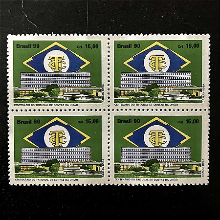 Quadra de Selos Comemorativos do Brasil - Centenasrio do Tribunal de Contas da União - 1990- Mint - ref.938