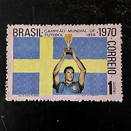 Selo Comemorativo do Brasil - Brasil Tri Campeão Mundial de Futebol - Taça Jules Rimet - 1970 - Mint - ref.948