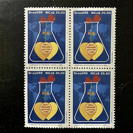 Quadra de Selos Comemorativos do Brasil - Dia Mundial da Saude - 1990- Mint - ref.950