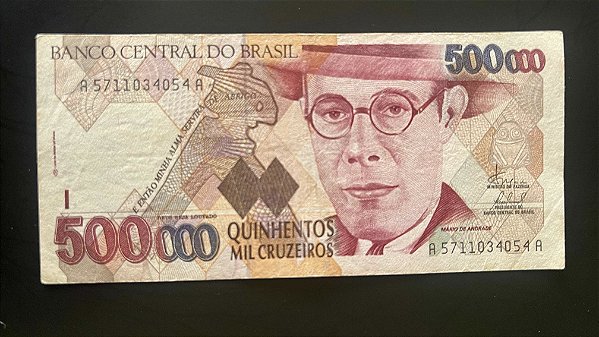 Cédula do Brasil - Quinhentos Mil Cruzeiros - Mario de Andrade - Sob - ref.951