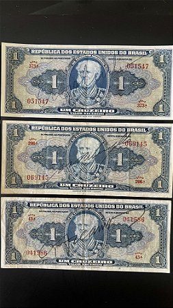 03 Cédulas do Brasil - Um cruzeiro Autografada - Marques de Tamandare - Mbc - ref.952