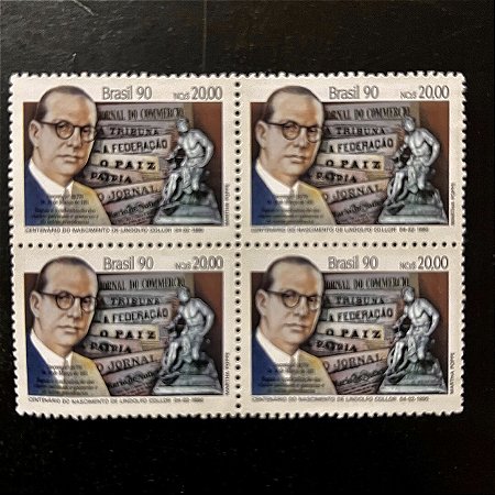 Quadra de Selos Comemorativos do Brasil - Centenario de Lindolfo Collor - 1990- Mint - ref.954