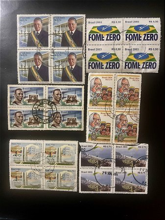 06 Quadras de Selos Comemorativos do Brasil - Circulados - ref.969
