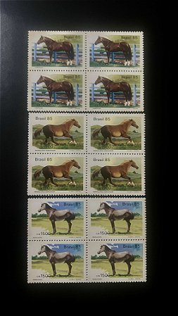 03 Quadras de Selos Comemorativos do Brasil - Cavalos de Raça Brasileiras - 1985 - Mint - ref.972