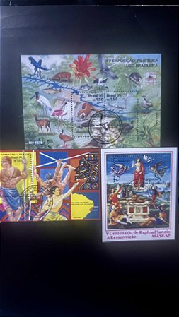 03 Blocos de Selos Comemorativos do Brasil - com Carimbos Comemorativos - ref.973