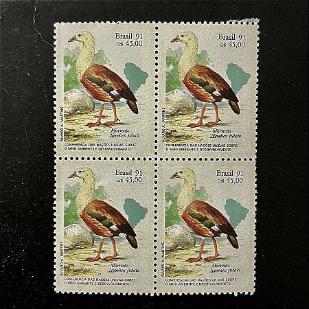 Quadra de Selos Comemorativos do Brasil - Conferencia das Nações Unidas - Meio Ambiente - 1990- Mint - ref.974