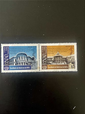 Série de Selos Comemorativos do Brasil - Faculdade de Medicina da Bahia - 2008 -Mint - ref.979