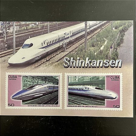 Bloco de Selos Estrangeiros - Trem-Bala Japones Shinkansen - modelos das Séries N700 - Cuba - 2018 - Mint - ref.993