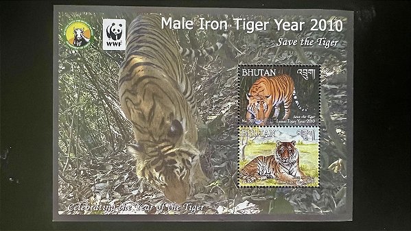 Bloco de Selos Estrangeiros - Bhutan - Male Iron Tiger Year 2010 - Tematico - Fauna - Mint - ref.996