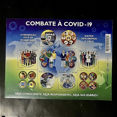Bloco de Selos Comemorativos do Brasil - Combate a Covid-19 - 2020 - Mint - ref.998