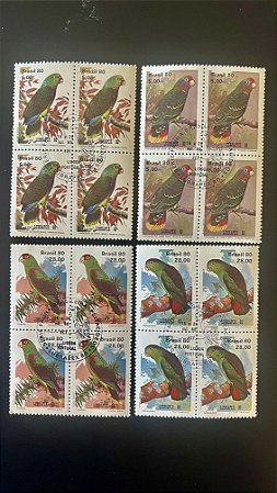 04 Quadras de Selos do Brasil - Serie Fauna Brasileira - 1980 - com carimbos comemorativos - ref.998