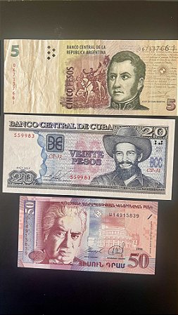 03 Cédulas Estrangeiras - Argentina - Cuba - Armenia - Mbc/FE - ref.1008
