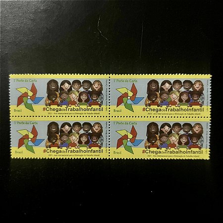 Quadra de Selos Comemorativos do Brasil - Chega de Trabalho Infantil - 2021 - Mint - ref.1016