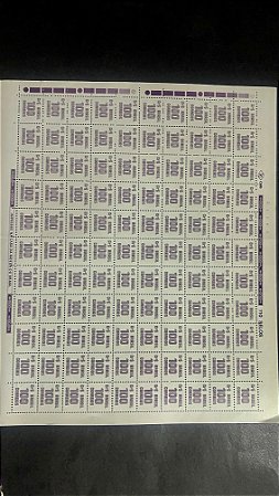 Folha Completa de 110 Selos Regulares do Brasil - CR$.100,00 - Mint - ref.1062 - folha irá dobrada
