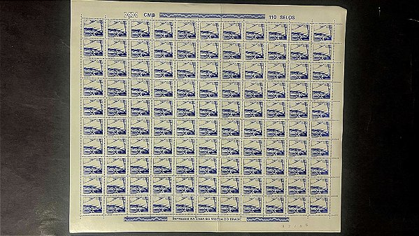Folha Completa de 110 Selos Regulares do Brasil - CR$.0,20 - Jangadeiro - Mint - ref.1082 - folha irá dobrada