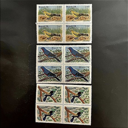 03 Quadras de Selos Comemorativos do Brasil - Proteção a Fauna - Pássaros Brasileiros - 1978 - Mint - ref. 1095