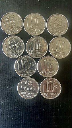 10 Moedas do Brasil - 10 Cruzeiros 1991 - Aço Inoxidável - Mbc - ref.1098