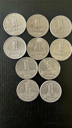 10 Moedas do Brasil - 5 Cruzeiro 1960 - Aluminio - Mbc - ref.1103