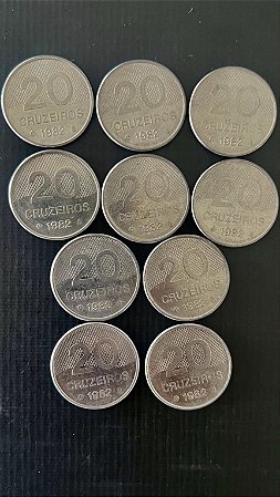10 Moedas do Brasil - 20 Cruzeiros 1982 - Aço Inoxidável - Mbc - ref.1105