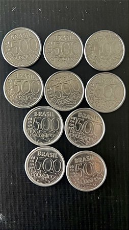10 Moedas do Brasil - 500 Cruzeiros 1992 - Aço Inoxidável - Mbc - ref.1106