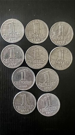 10 Moedas do Brasil - 1 Cruzeiros 1960 - Aluminio - Mbc - ref.1107