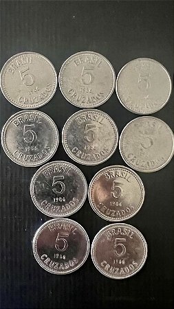 10 Moedas do Brasil - 5 Cruzados 1986 - Aço Inoxidável - Mbc - ref.1108