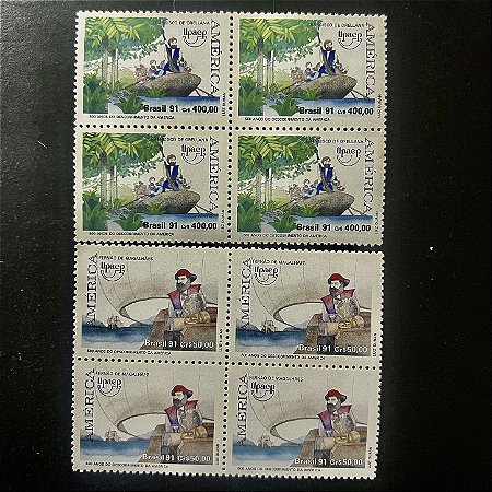 Quadra de Selos Comemorativos do Brasil -500 Anos do Descobrimento da América - 1991 - Mint - ref.1112