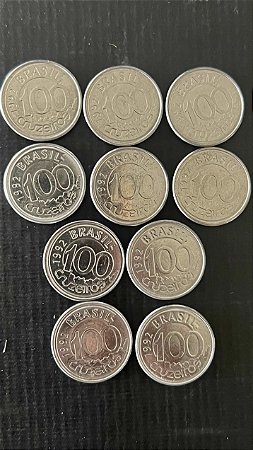 10 Moedas do Brasil - 100 Cruzeiros 1992 - Aço Inoxidável - Mbc - ref.1112